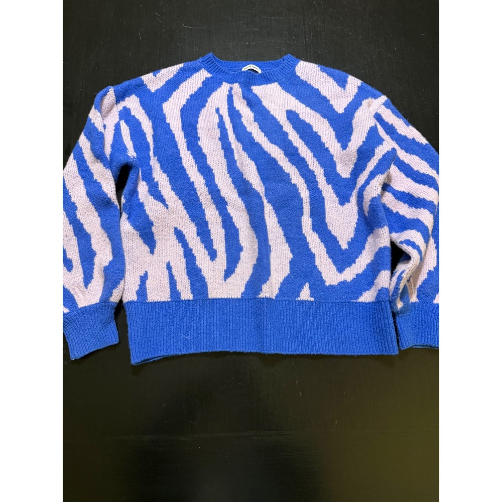 Theo & Spence Womens Blue Purple Zebra Print Crewneck Sweater TS1048B Medium